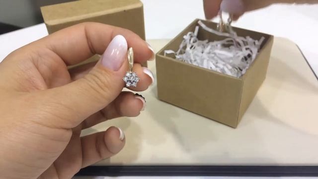 Серьги 3358 из красного золота 585 пробы с фианитами