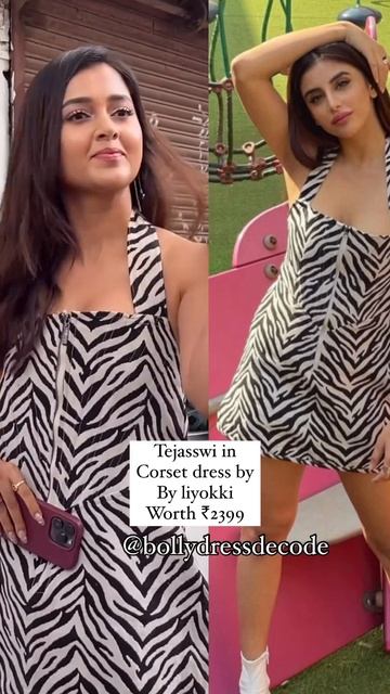 #tejasswiprakash wearing zebra print corset dress by #liyokki worth ₹2399 🤍🤍