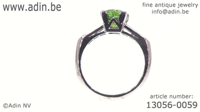 Estate platinum engagement ring with diamonds and demantoid. (Adin reference: 13056-0059)