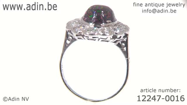 Platinum diamond engagement ring boulder black opal matrix opal. (Adin reference: 12247-0016)