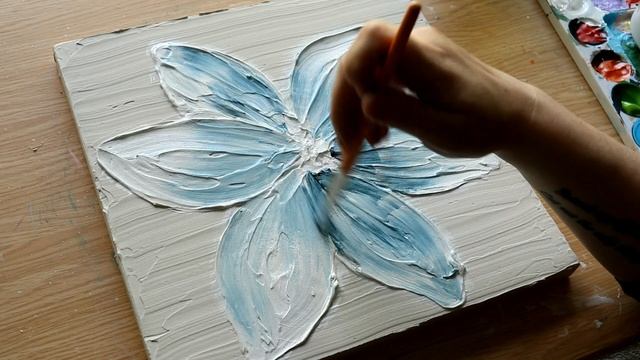 (68) Easy Textured Flower Painting with Acrylics / How to Paint a Flower