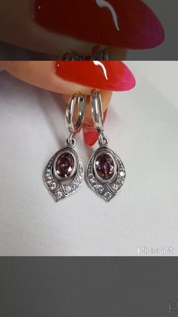 Роскошные серьги. Серебро 925. Драгоценный розовый берилл ( морганит ). Горный хрусталь. Люкс!