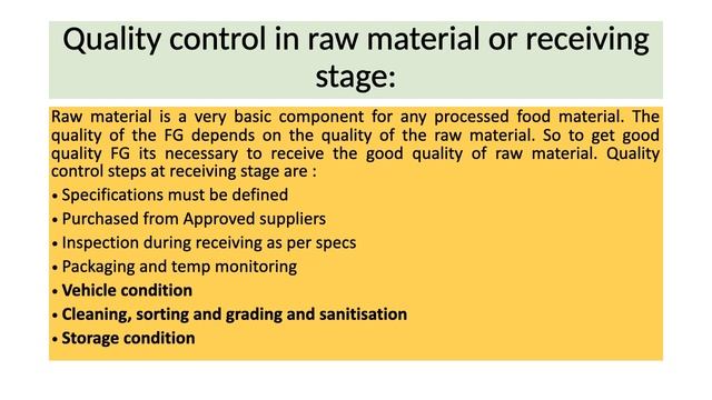 Quality Control @ various stages of food processing