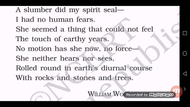 A slumber did my spirit seal Class 9 English Beehive Poem 10 by William Wordsworth Explanation