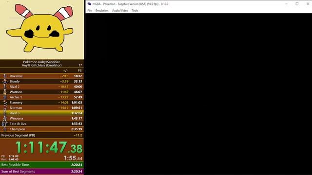 Pokemon Sapphire Glitchless (Emulator) PB - 2:26:03