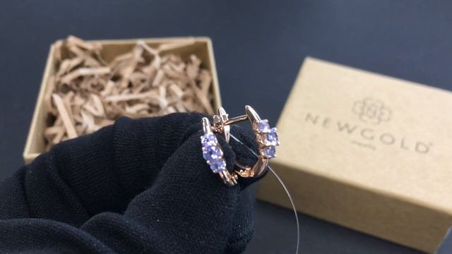 !Серьги 094395 из красного золота 585 пробы с танзанитами