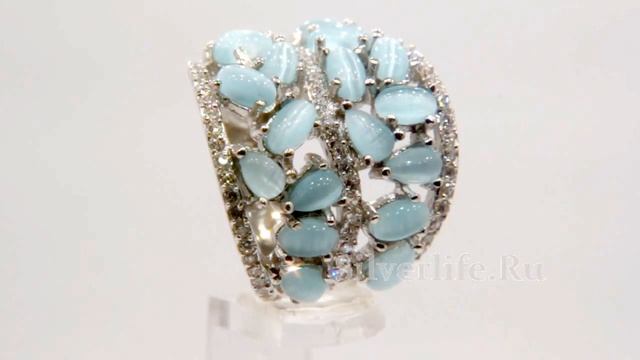 Кольцо серебряное с фианитами и тигровым глазом