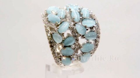 Кольцо серебряное с фианитами и тигровым глазом