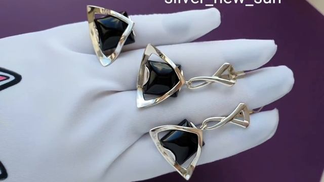Серебряный комплект с натуральными агатами