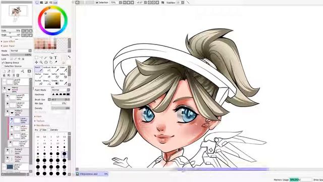 Overwatch Mercy Chibi Digital Art Speedpaint SAI
