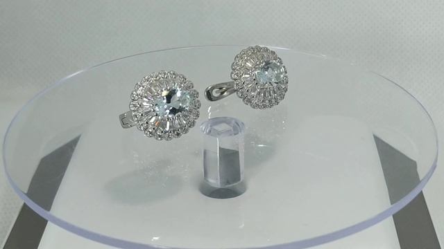 Серьги с натуральным бразильским аквамарином (берилл) 2.2 ct Серебро 925