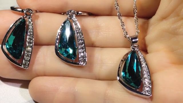 Ожерелье и серьги из серебра 925 пробы с фианитами купить с Aliexpress