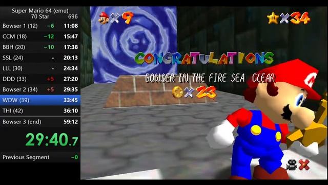 Super Mario 64 speedrun 70 star in 58:59 [emu]