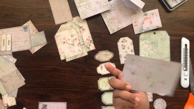 Green Pink Pocket Tags and Envelopes - Junk Journal Kit - Citrus Journal Studio