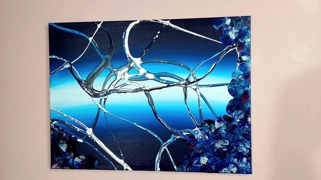 #17- Blue Gradient Abstract Acrylic Painting w/ Ribbon Pour & Balloon Kisses | Fluid Pouring Art