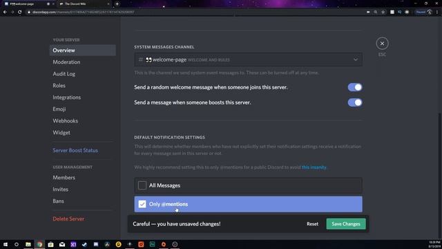 HOW TO SETUP A DISCORD SERVER 2019 PART 3 ( AFK, FILTER SETTING, WELCOME MESSAGE )