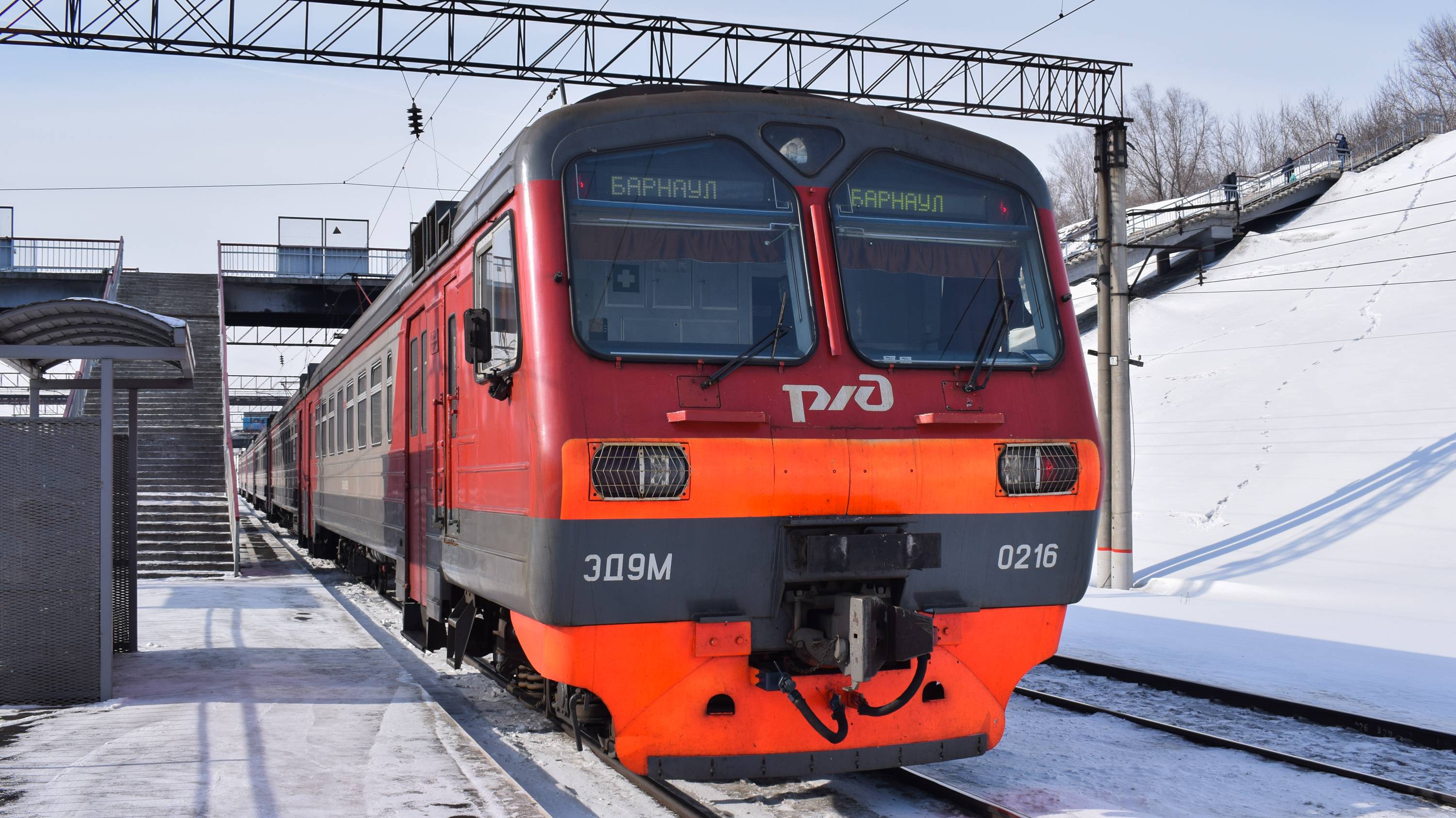 Электропоезд ЭД9М-0216. Покатушки от Присягино до моста через Обь.