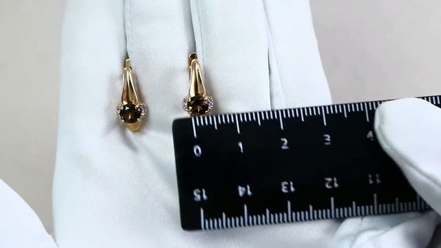 Золотые серьги КЮЗ Del'ta с фианитом и раухтопазом D324143