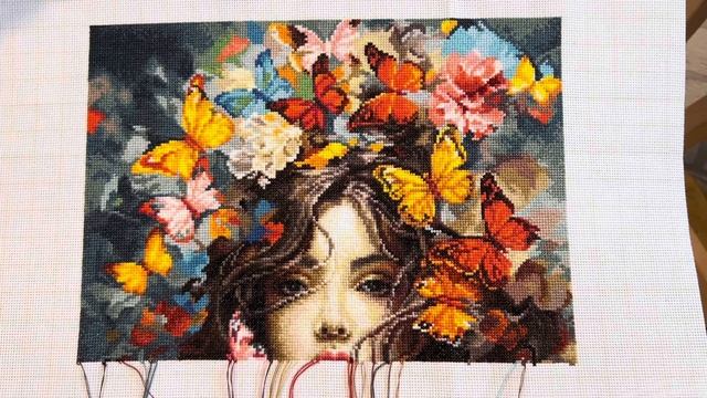 Вышивка крестиком Мой отчёт за май в Марафоне Mărțişor Luca-S Феерия бабочек и Санта с ёлкой