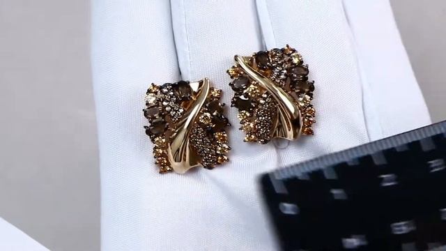 Золотые серьги Александра с фианитом и раухтопазом кл2906а-4ск-ш