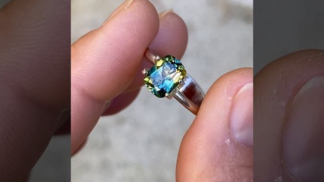 1.84ct cushion cut natural Australian parti sapphire, Sydney jeweller Lizunova Fine Jewels.
