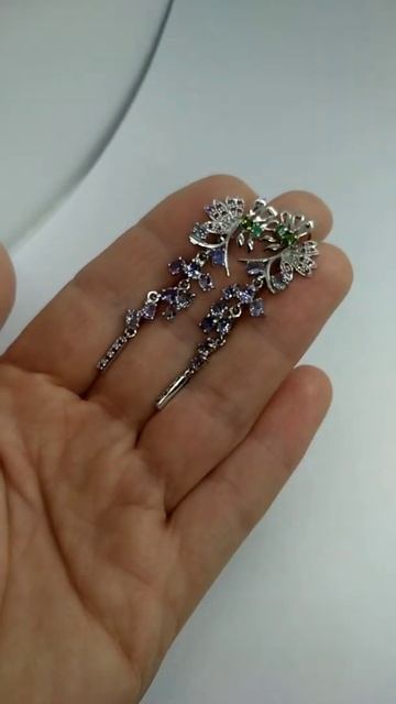 Серьги  "Аделия" нат. Танзаниты,серебро,  золото