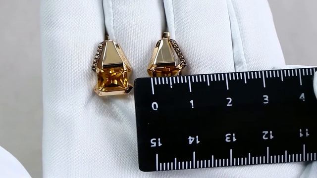 Золотые серьги Александра с фианитом и цитрином кл3320а-6ск-ш