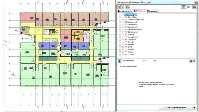 Structures list in ARCHICAD's Energy Model: List and tree views properties and interactions