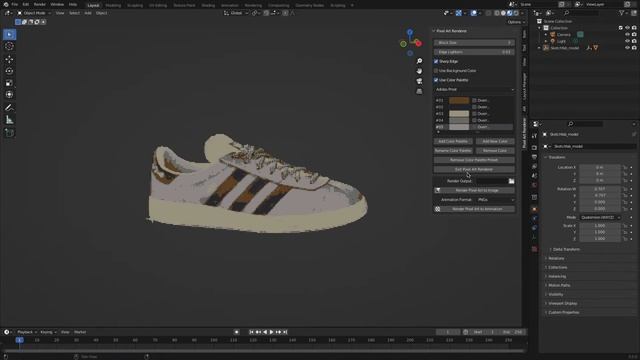 Stylized Adidas Prost shoes in 3d pixel art in Blender