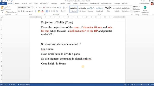 How to draw projection of solid (cone) in online solidworks | Ramesh Kumar A