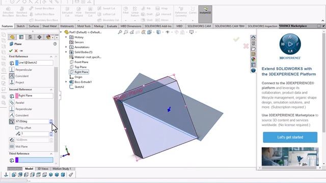 how to set work plane in solidworks 2022   on surface, degree