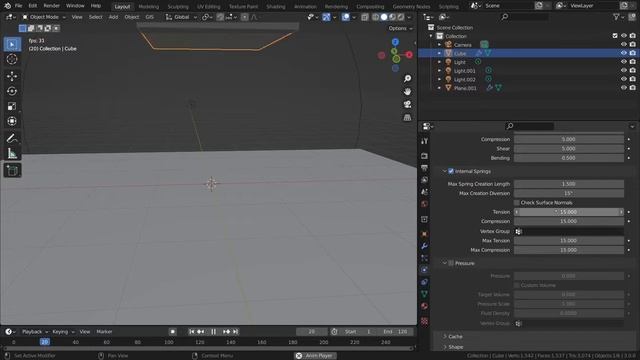 Cloth Physics in Blender 3D Tutorial 14: Internal springs + Pressure