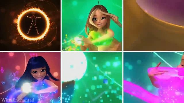 Winx Club - All Transformations Up To Cosmix in Split Screen! HD!