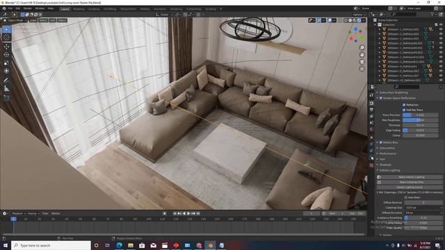 How to create Realistic lighting and rendering in Blender Eevee. || Living room