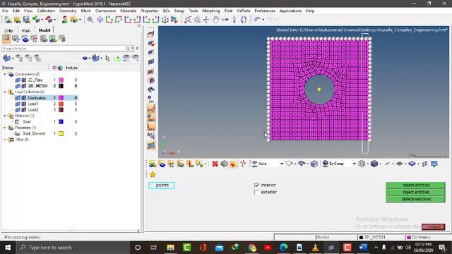 Hypermesh - Linear Static Analysis on plate with hole + nastran solution