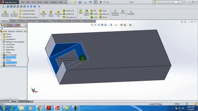 SỬ dụng extruded Boss & Extrded Cut trong SolidWorks 2015 và 2016