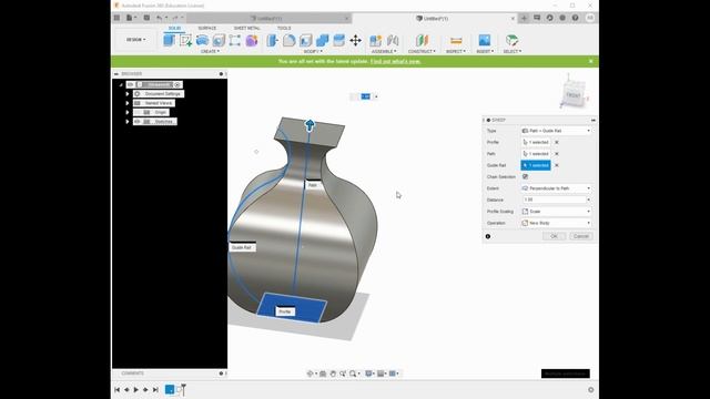 Fusion 360 Sweep demo: profile, path and guide rail to make a simple vase