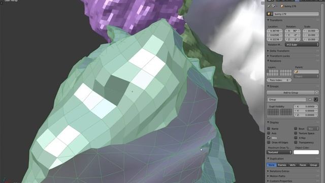 Stanford Bunny tortured in Blender (Arbitrary Deformed Cell Fracture 2)