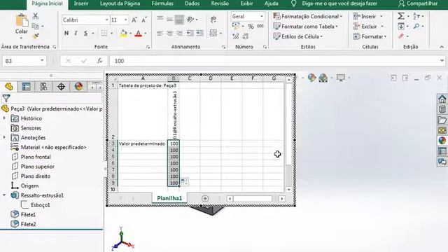 5  Criando part family junto Excel - Solidworks