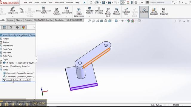 ASE Solidworks 21 assembly configuration angle