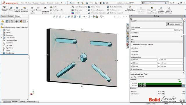 SolidWorks Costing: Parti lavorate a macchina