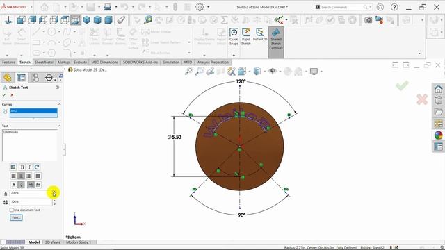 SolidWorks 2022 Tutorial for Beginners #92 | Text_Wrap-Solid Model 39 in SolidWorks-آموزش سالیدورکس