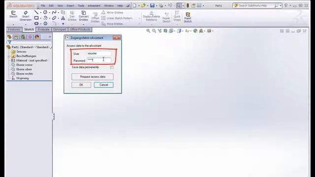 eAssistant / TBK 2014 CAD-PlugIn for SOLIDWORKS: save eAssistant password