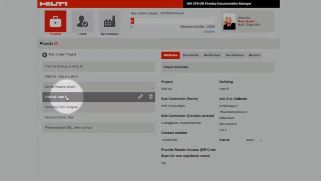 DEMO of the Hilti CFS-DM back office - basic website functionality and company setup