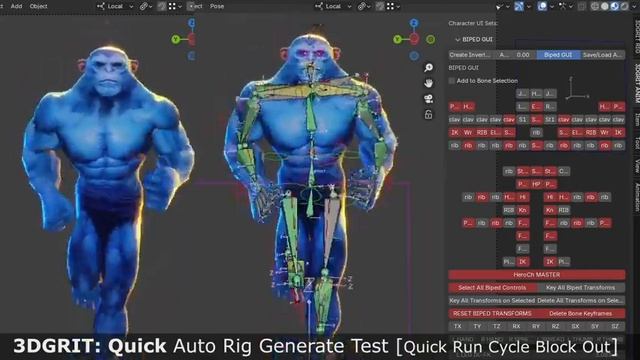 3DGRIT GUI Testing For Blender Auto Rig [Quick Run Cycle]