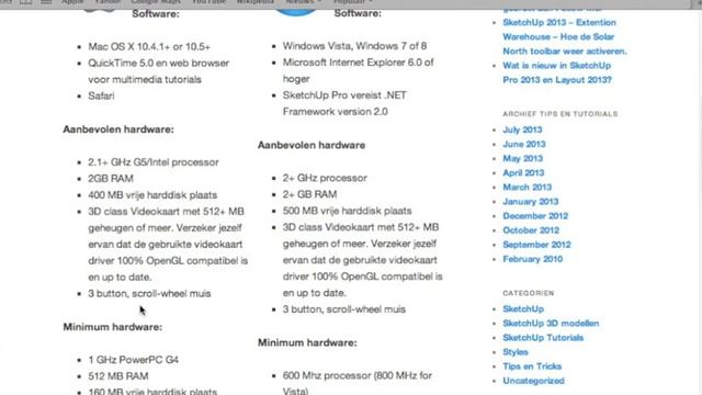 Wat zijn de  SketchUp 2013 systeem eisen voor Mac
