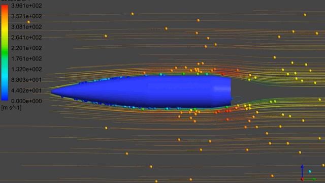 Ansys CFX streamlines around a 155mm projectile at Mach 1.0