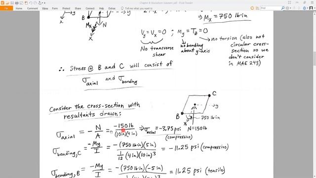 Chapter 8 Worksheet  - Problem 2 - Combined Loadings