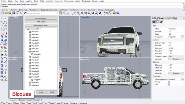 Rendering en Rhinoceros 6.  Insercion de Bloques