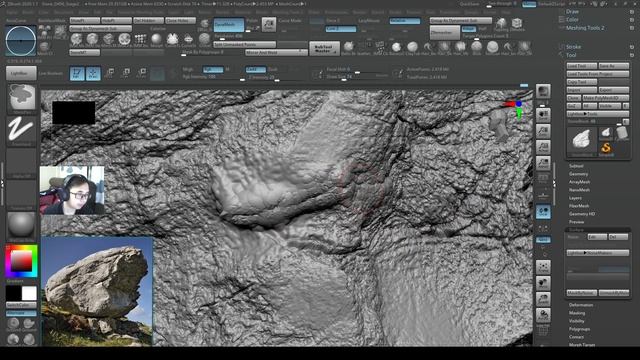 2-Rock3 Surface Noise Application Zbrush 2020, Fine Detail, Solve mesh Error using Inflat + Dynames